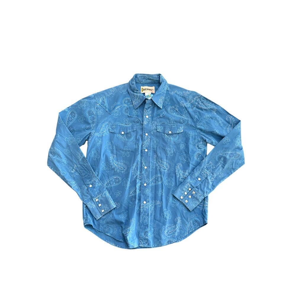 Wrangler Men's Blue pearl snap paisley Benny Western Shirt Size Large